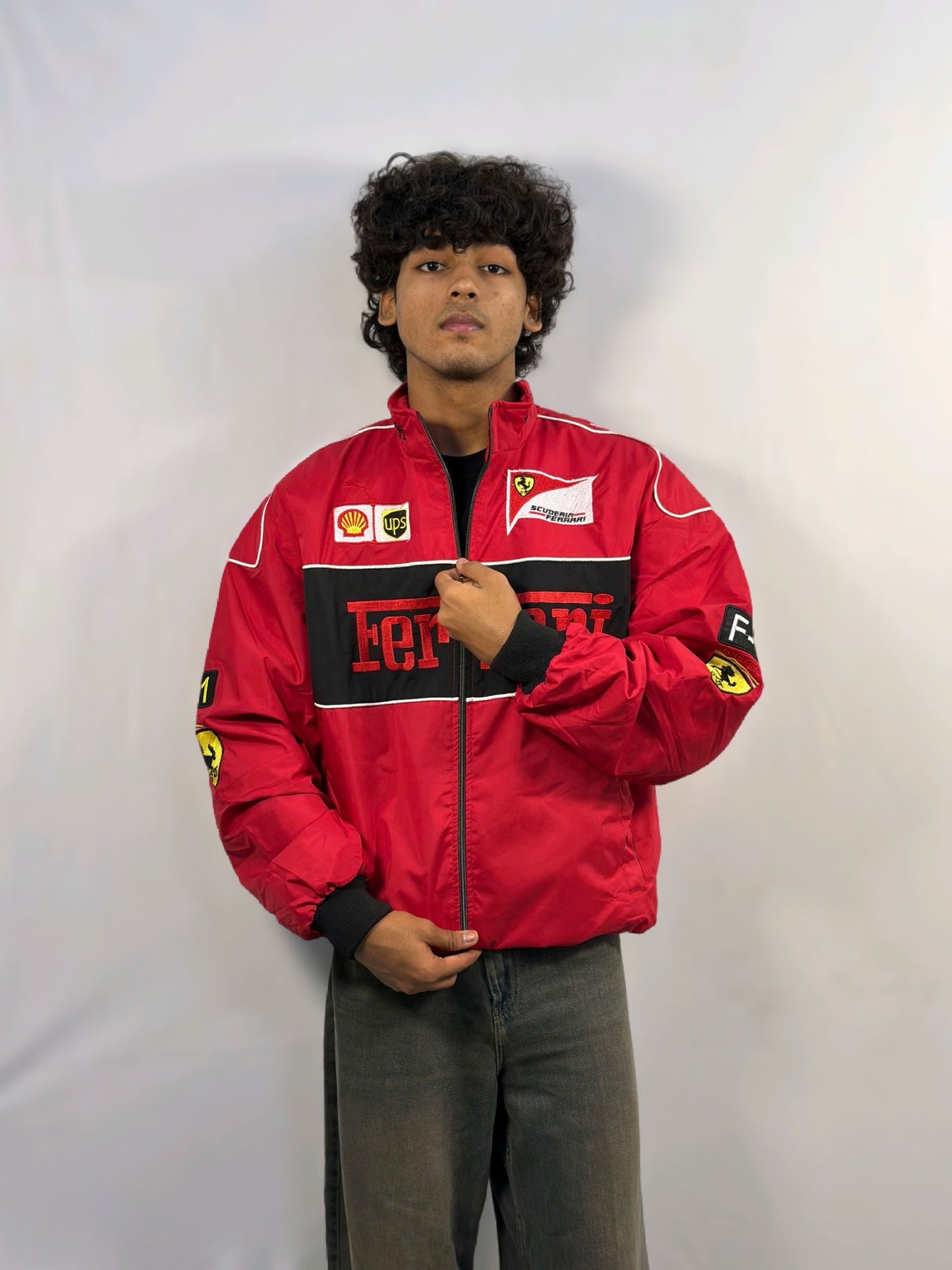 Racing Red Puffer Embroidery unisex Jacket l stylestitch