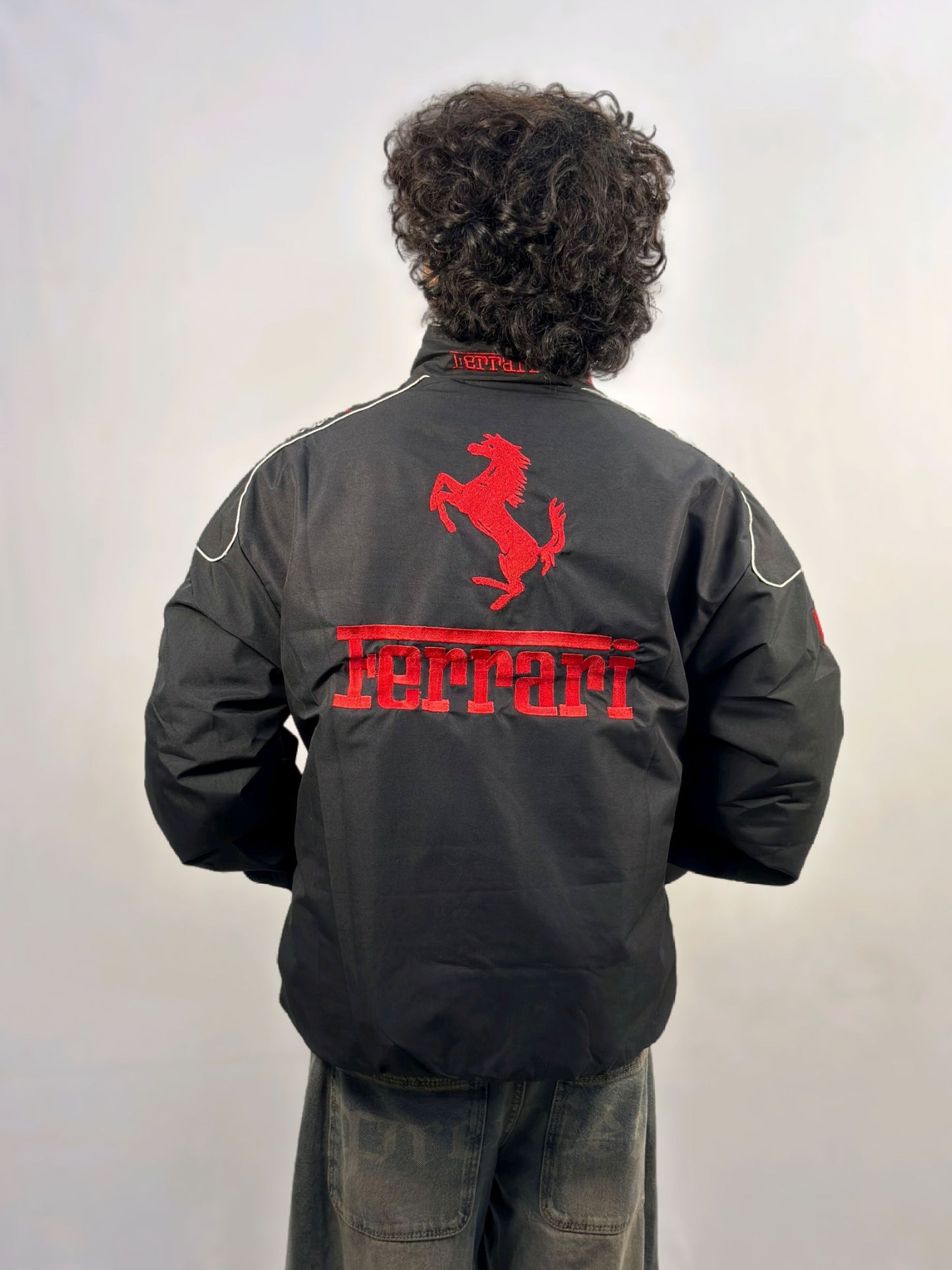 Racing Black Puffer Embroidery Unisex Jacket l stylestitch