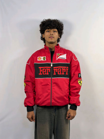 Racing Red Puffer Embroidery unisex Jacket l stylestitch