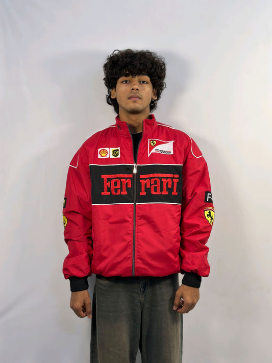 Racing Red Puffer Embroidery unisex Jacket l stylestitch