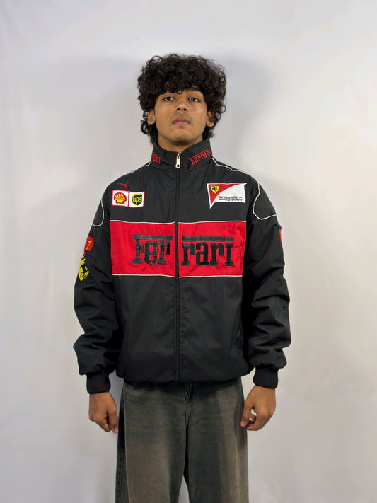 Racing Black Puffer Embroidery Unisex Jacket l stylestitch