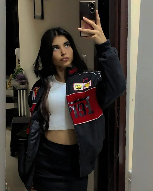 F1 BLACK PARACHUTE FERRARI UNISEX RACING JACKET BY STYLESTITCH