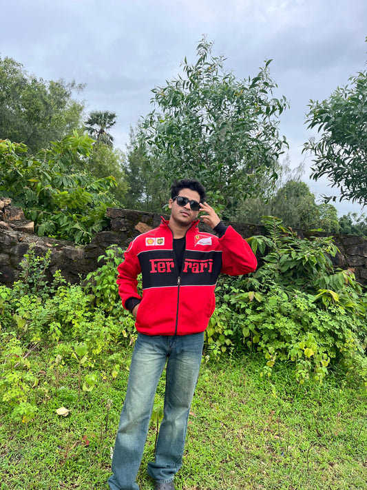 F1 Red Ferrari Jacket – F1-Inspired Streetwear by Stylestitch